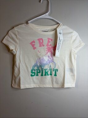 Old Navy Kids Tee Pink Green 'Free Spirit' Unicorn Graphic size S 6/7 NWT #61